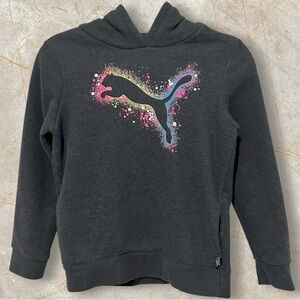 Puma Kids Hoodie with Multicolor Logo on Charcoal Gray. Size Medium (10-12)